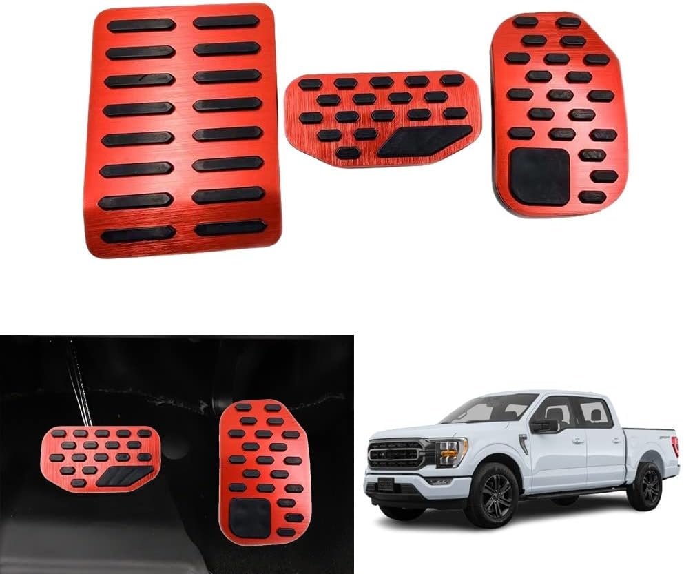 Kakash Custom Interior Accessories for Ford F-150/F150 Expedition 2021 2022 2023 Aluminium Alloy Gas Accelerator Pedal Covers,Anti-Slip No Drilling Brake Foot Pedal Pads 3 Pieces/Set(red)