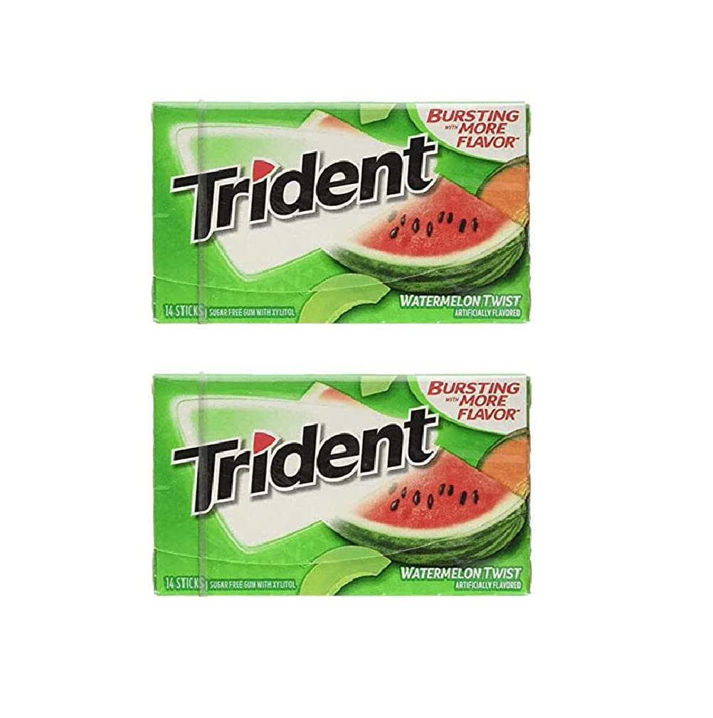 Trident Sugar Free Chewing Gum 2 Pieces Watermelon Flavor 14 Sticks, 26 G