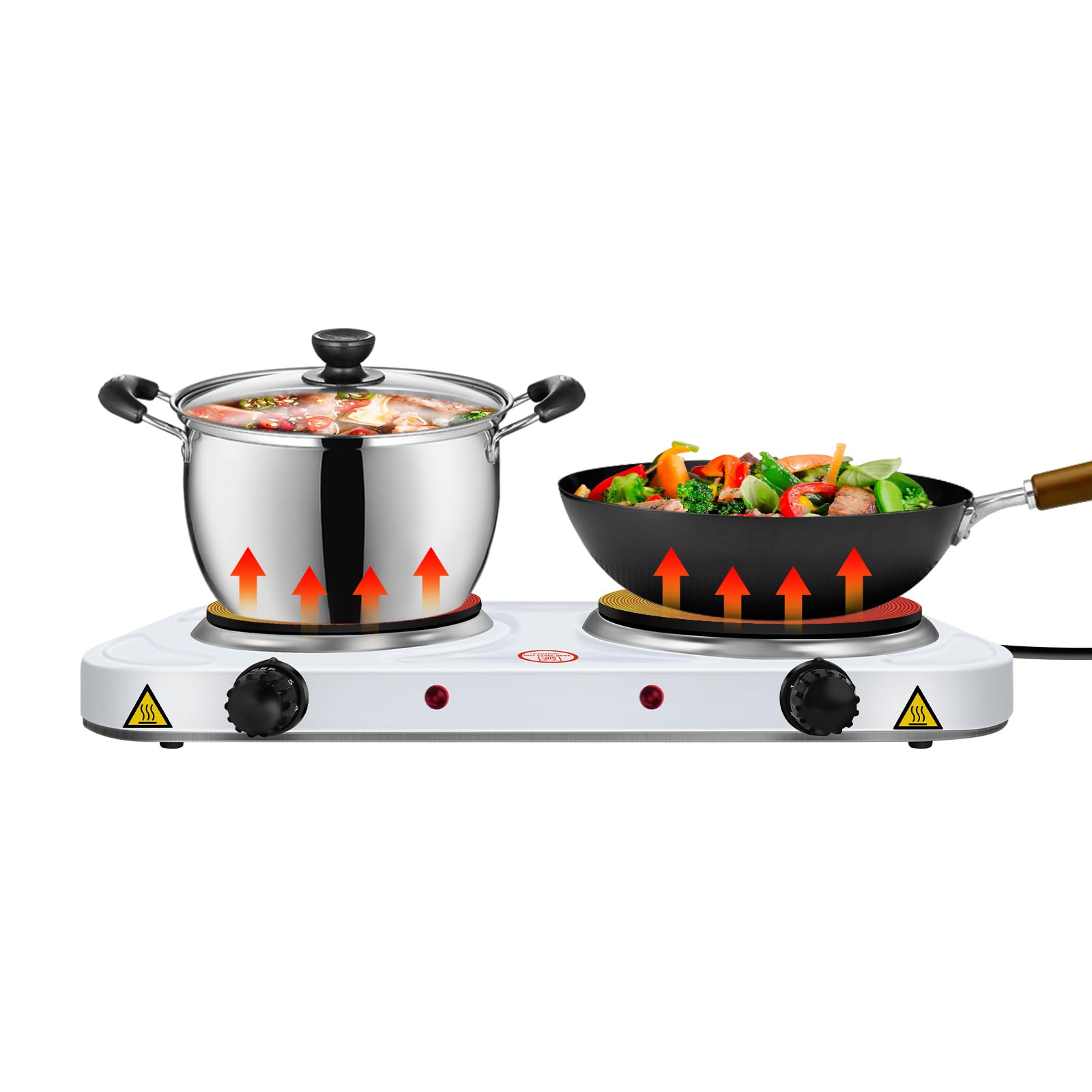 Double Hot Plate, Portable Electric Hob with 5 Levels Mobile Hotplate, Cast Iron Heating Plates with Temperature Control and Power Indicator Overheat Protection for Home, Travel, Camping and Caravans