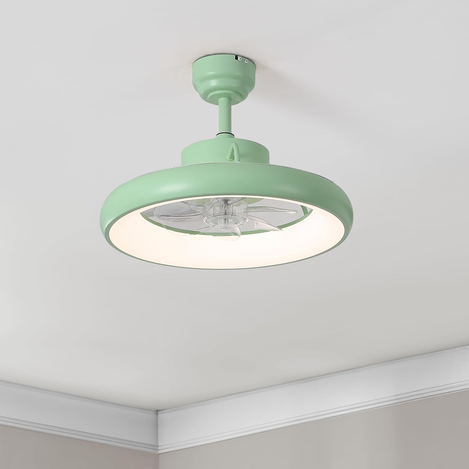 Oval AIR Loren 20" Small Smart Ceiling Fan with Light, Semi Flush Mount, Quiet 6-Speed Reversible Motor, Dimmable LED, Adjustable CCT, App & Remote Control, Scandinavian, Mint AIR8002C