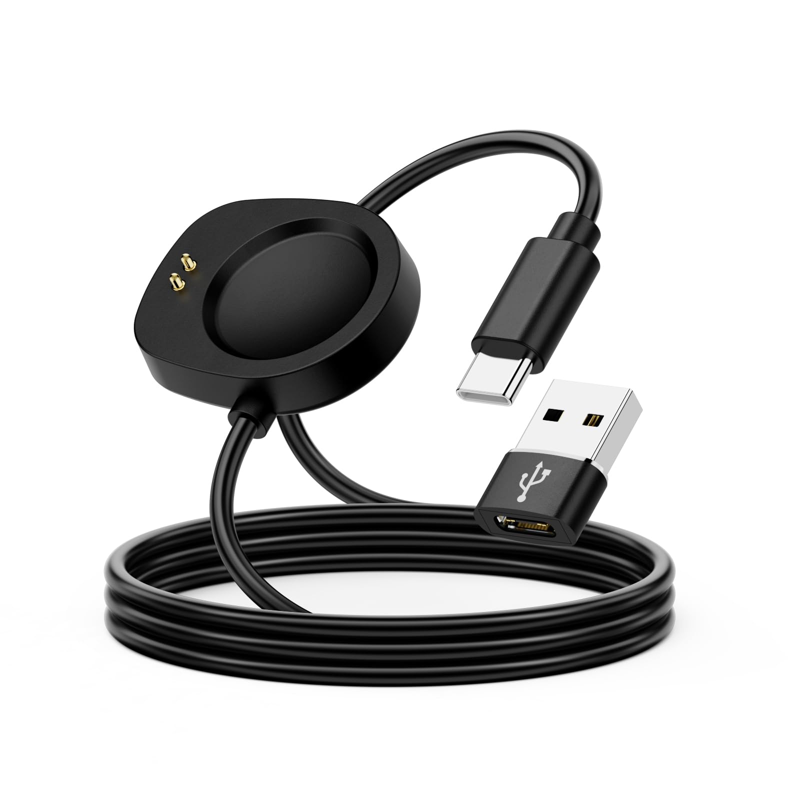 Cargador de Reloj USB C Compatible con Amazfit T-Rex 3/ Balance/Balance 2 | Helio Strap, Tipo C Cable de Carga Smartwatch Inteligente Magnético para Amazfit con Enchufe Adaptador USB, Negro
