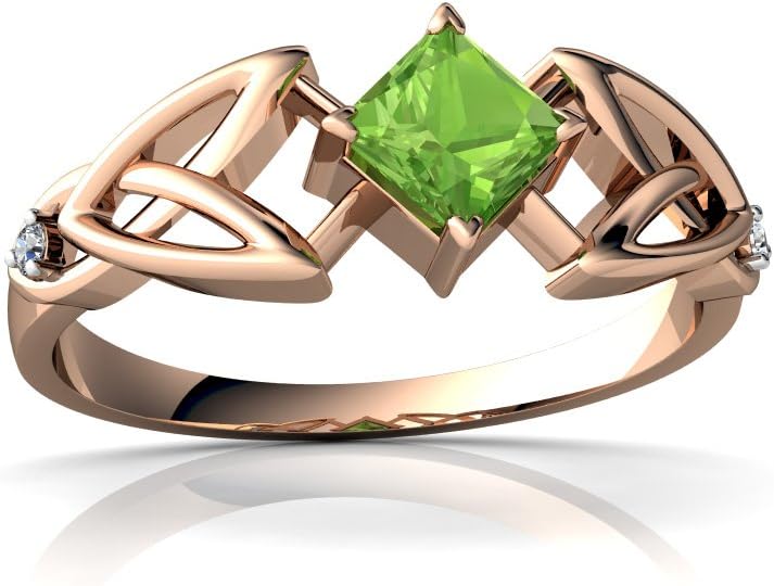 14kt Gold Peridot and Diamond 4mm Square Celtic Trinity Knot Ring