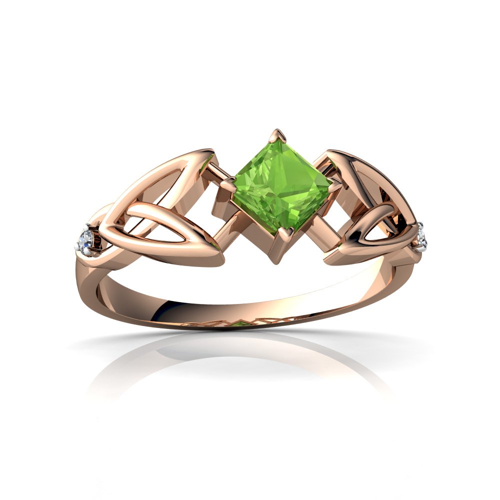14kt Gold Peridot and Diamond 4mm Square Celtic Trinity Knot Ring