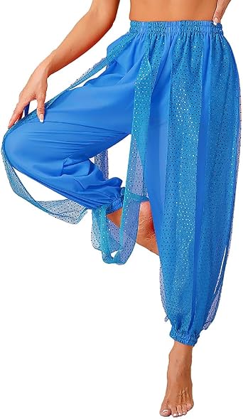 Chiffon Belly Dance Harem Pants Arabic Halloween Lantern Shiny Sequins Pants Fancy Pants Bloomers Trousers for Dancing Women