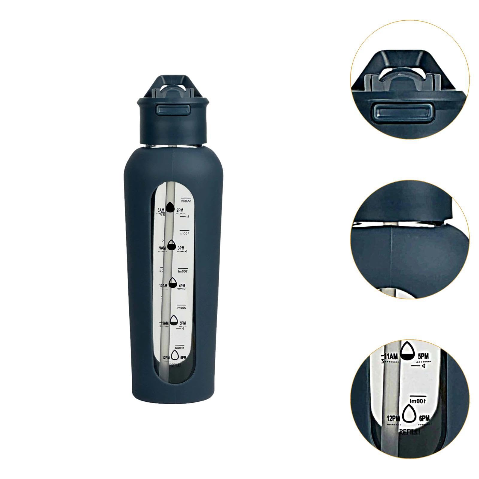 Milageto Glaswasserflasche, Trinkflasche, motivierende Weithals-Sportflasche, Wasserkrug für Radfahren, Workout, Outdoor-Sport, Fitness
