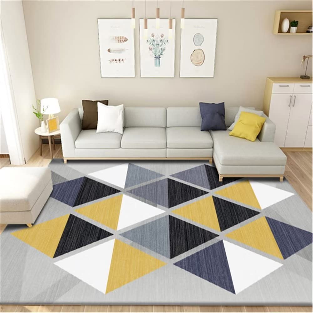 Floor Carpet For HomeOffice Chair Mat For Carpetsoft yellow grey triangle geometric pattern washableLiving Room Accessories For HomeMat Grips For Rugs On Carpets180X260CM
