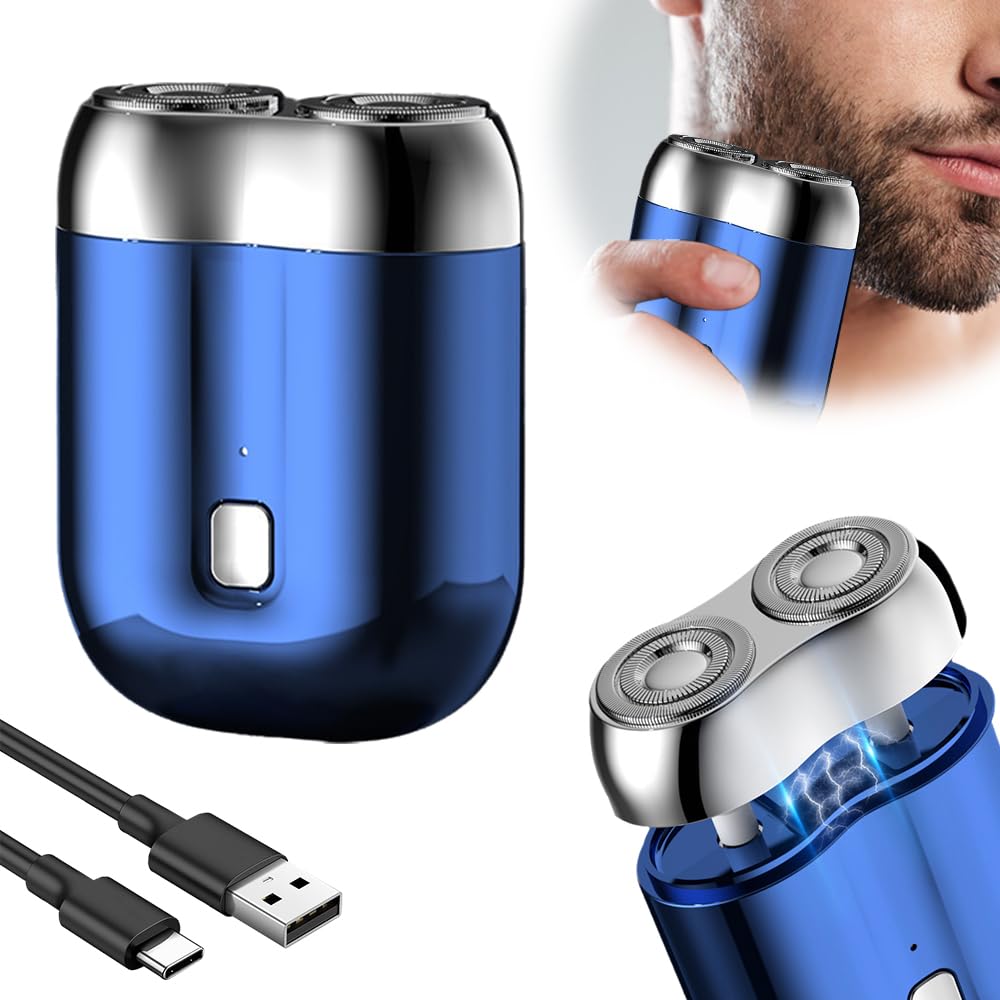 New Model Mini Dual-Head Electric Shaver, 2025 New Upgrade Pocket Shaver USB Mini Shavers for Men, Washable Double Head Razor, Rechargeable Waterproof Compact Electric (Blue)