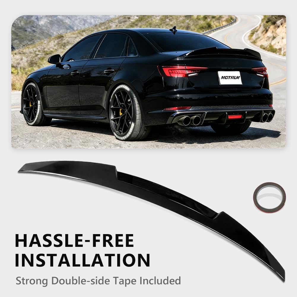 ABS Rear Spoiler Wings Compatible with Au-di A4 S4 B9 2017 2018 2019 2020 2021 2022 2023 2024 2025, [Glossy Black Style] Rear Trunk Spoiler Lip Tail Wing Rear Trunk Lid