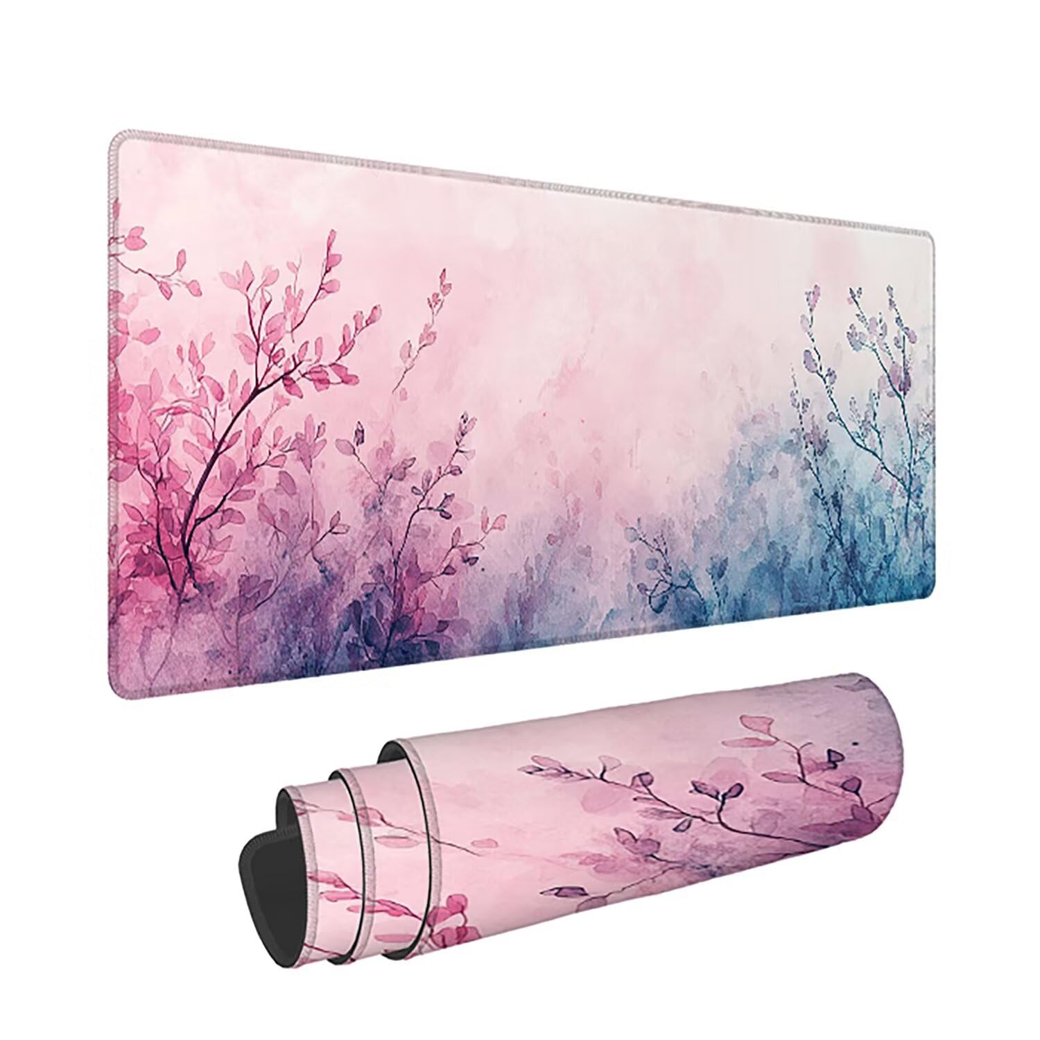 Podkładka pod mysz XXL Flower - 1600x800x3mm - różowa duża mata na biurko z przeszytymi krawędziami i antypoślizgowa wodoodporna do komputera, laptopa poprawia precyzję i szybkość. -36784