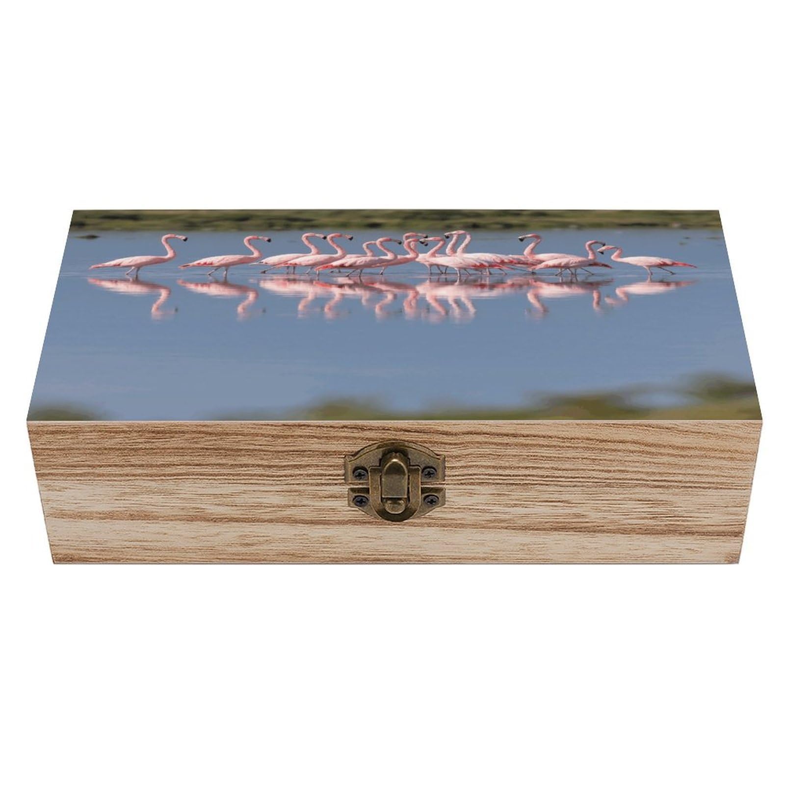 VstaDank A Flock of Flamingos Wooden Storage Box Vintage Style Wooden Storage Case with A Hinged Lid Memory Treasure Boxes Decorative Jewelny Photos for Organizer 7.9 * 3.7 * 2.3 Inch