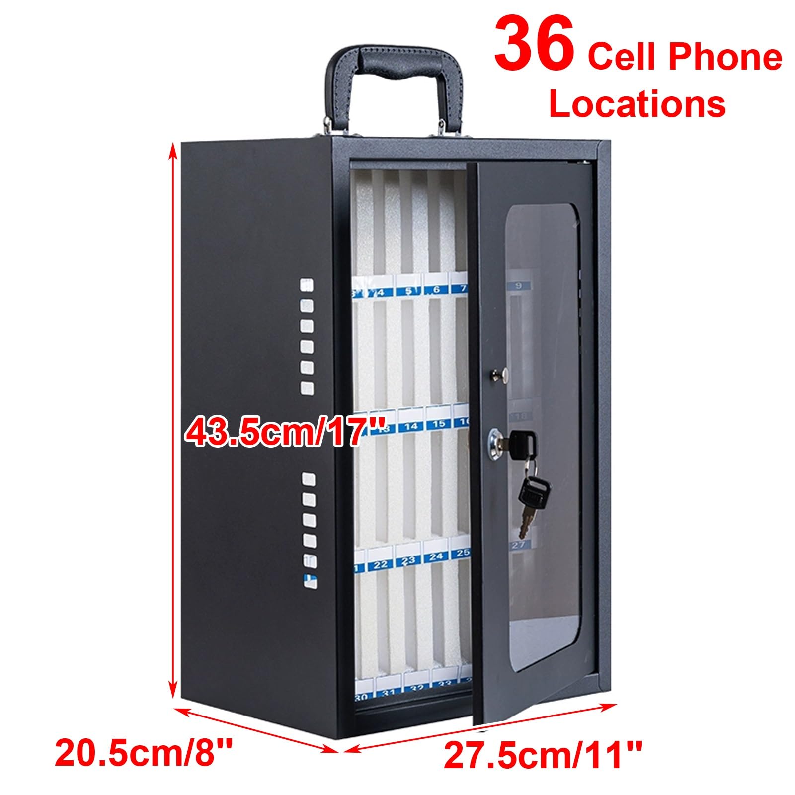 Handy Safe zur Wandmontage, Tragbares Handy Schließfach, 36 Fächer und 48 Fächer mit Schlössern, Handy Handytresor Schwarz(27.5cm/11in)