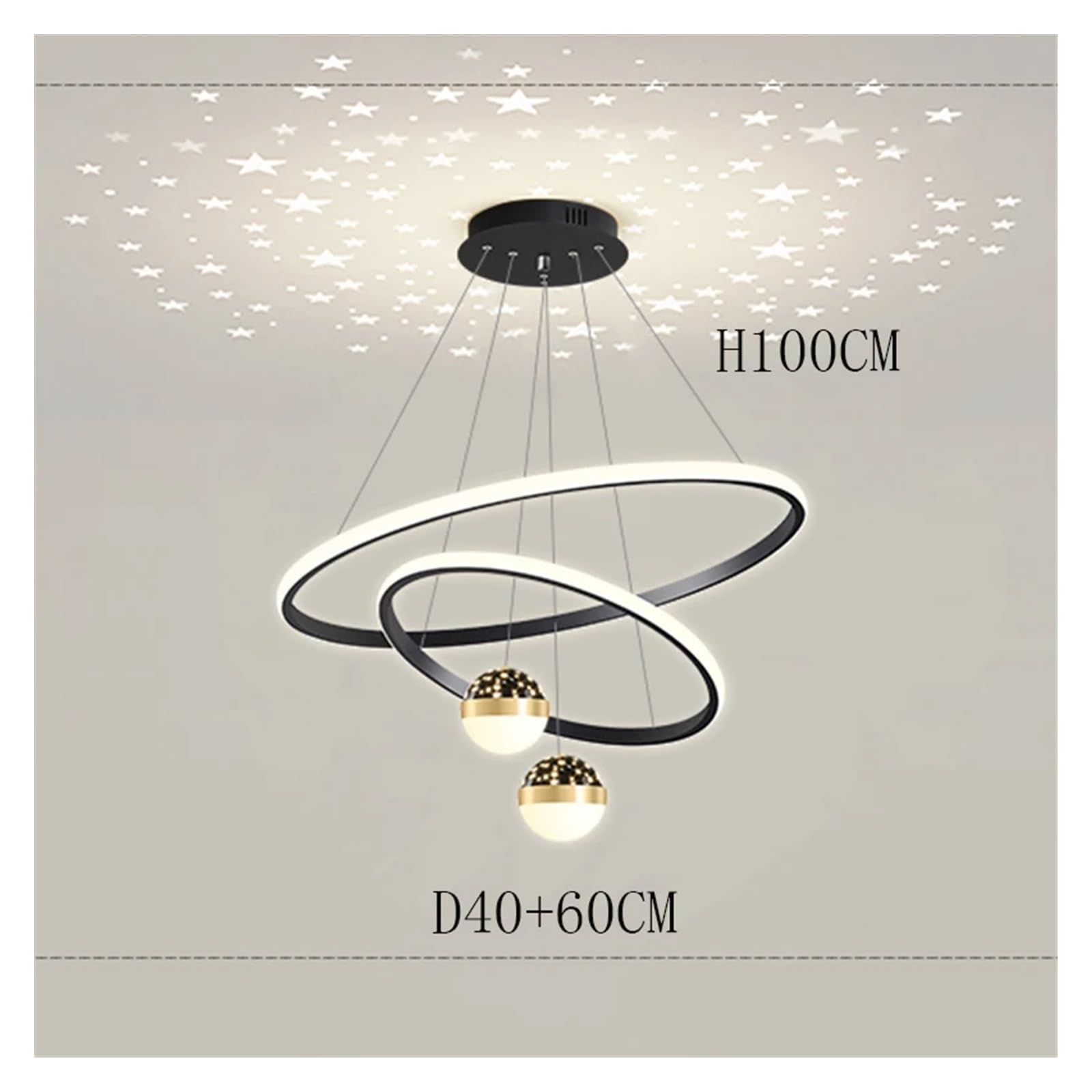 Nordic Home Decor lampa wisząca do jadalni, oświetlenie wewnętrzne, wisząca lampa sufitowa, żyrandol do salonu (2 czarne pierścienie, ściemnianie za pomocą pilota zdalnego sterowania RC)