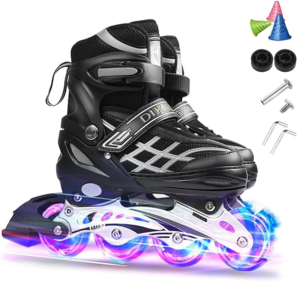 Skates Inline Skates Adjustable Roller Skates Children with Luminous PU Protection Lightweight Inline Skates Gift Outdoor and Indoor Roller Skates for Boys Girls Beginners