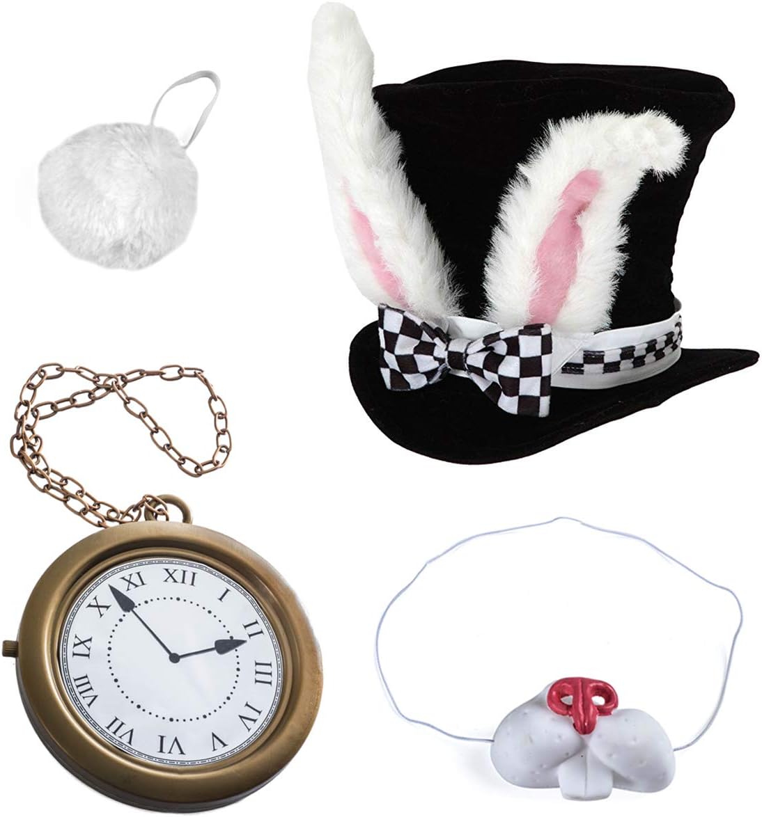 Tigerdoe White Rabbit Costume - 5 Pc Set Including Rabbit & Bunny Costumes, Playing Cards 4 Pc Set