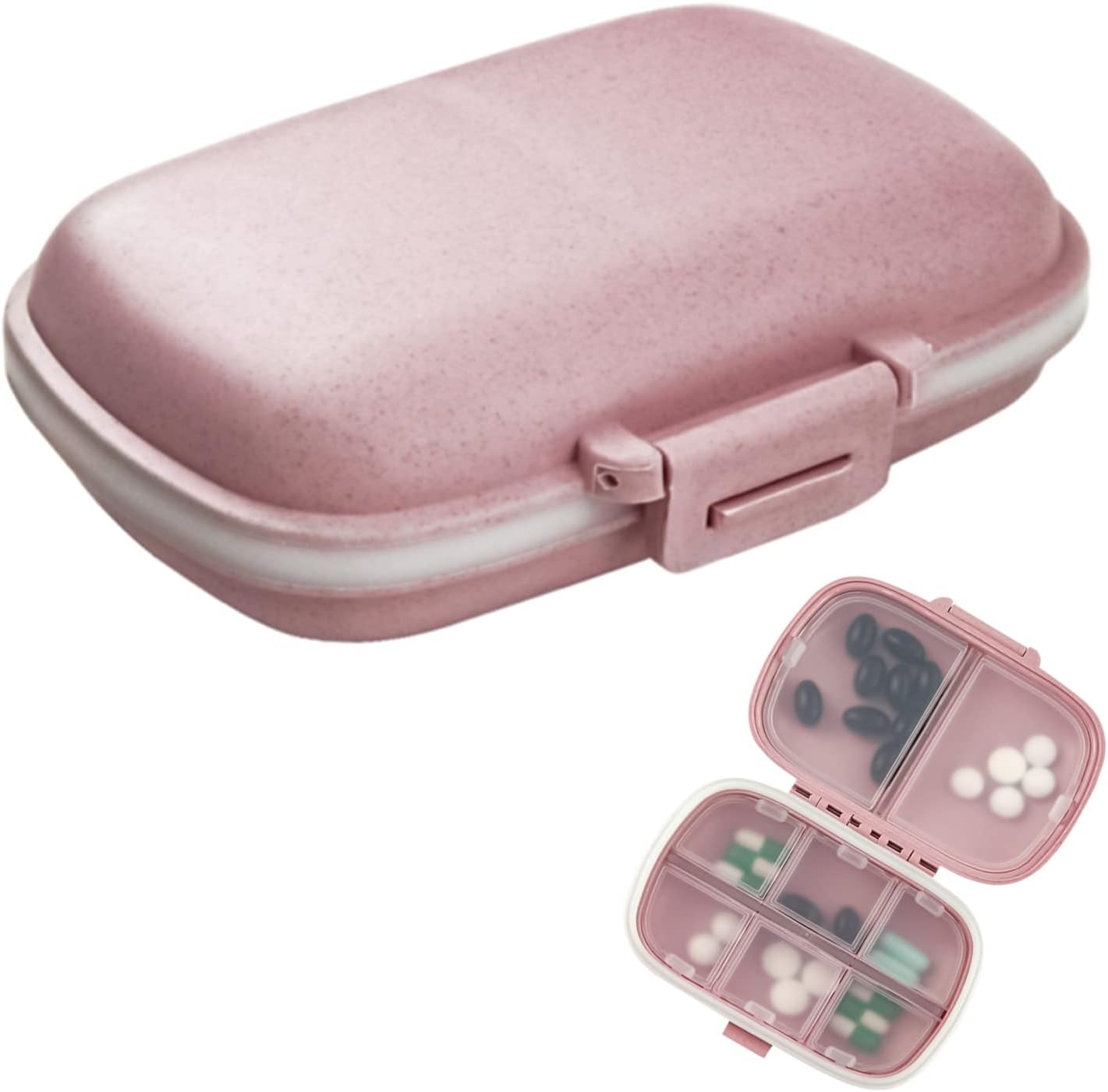 - 1Pack Travel Pill Organizer, 8 Compartments Portable Pill Case, Small Pill Box for Pocket Purse Portable Medicine Vitamin Container Pink