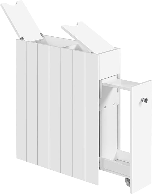 costoffs Slim Bathroom Cabinet, Slimline Storage Unit, Compact Freestanding Organizer with Wheels, Drawers & Slide-Out Shelf, White
