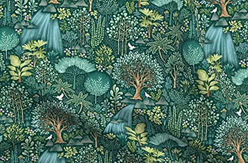 Spoonflower FI-F86-D7748646-FQ Fabric - Forest Paradise Woodland Nature Wildlife Lush Botanical Green Flora Printed cover