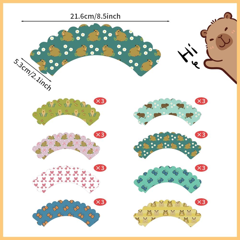 Capybara Cupcake Toppers and Wrappers, Set of 48pcs Lovely Capybara Cartoon Patterns Cupcake Decorations for Kids Boys Girls Birthday Party Baby Shower Wedding Holiday Supplies Favor