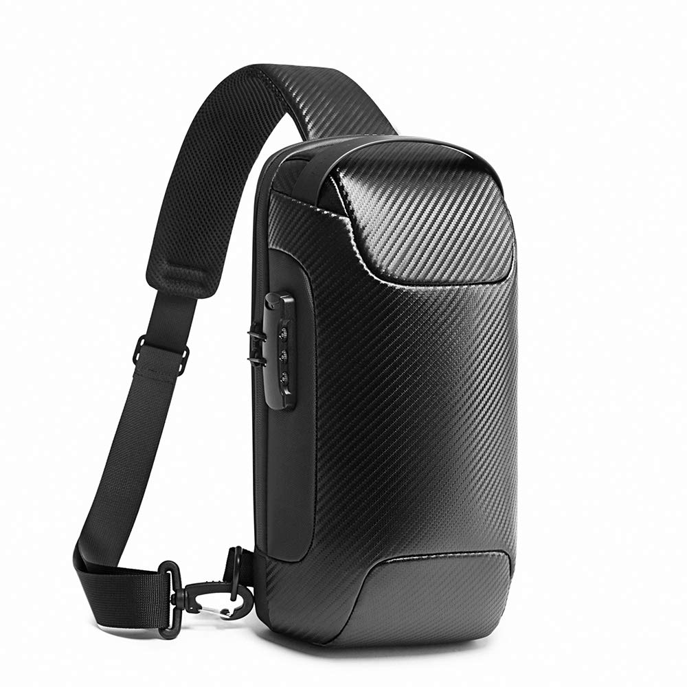 OZUKOSling Bag for Men Women, Anti-Theft Chest Bag Waterproof Casual Business Shoulder Crossbody Backpack with USB Charging Port (Black)
