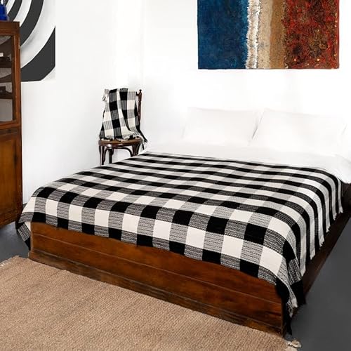 Evaland Turkish Cotton Blanket And Throw Blanket, Machine-Washed, Comfy Bed Blanket, Bed Throw, Super Soft Blankets And Throws For Couch, Sofa, Bed, Traveling (Black - Plaid, 56 X 79 Inches) #TOP5