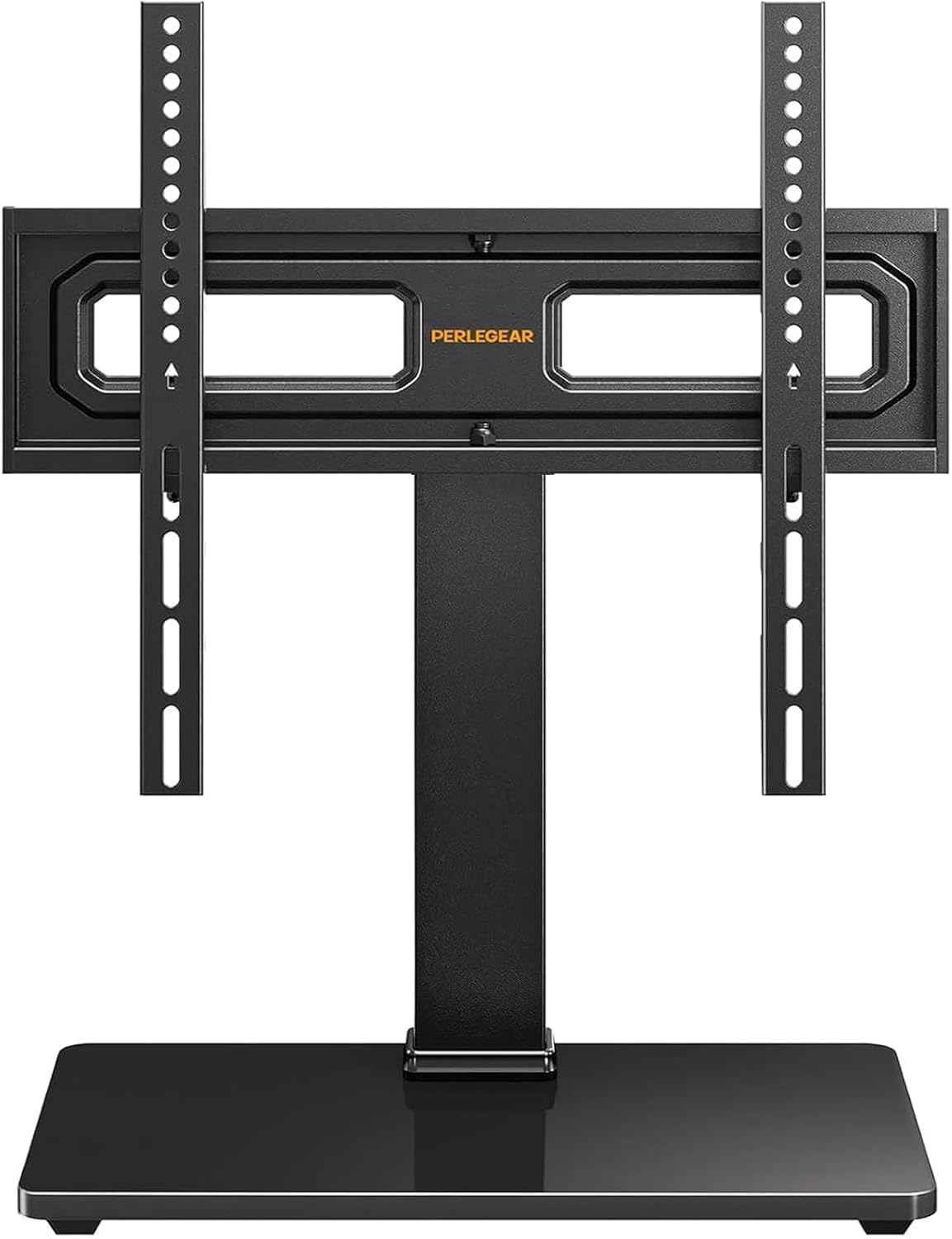Perlegear Table Top TV Stand Mount, Universal Swivel TV Stand for 32–60,65 Inch LCD/LED/OLED TVs up to 88 lbs with Tempered Glass Base, Height Adjustable TV Base with Tilt, Max VESA 400x400mm