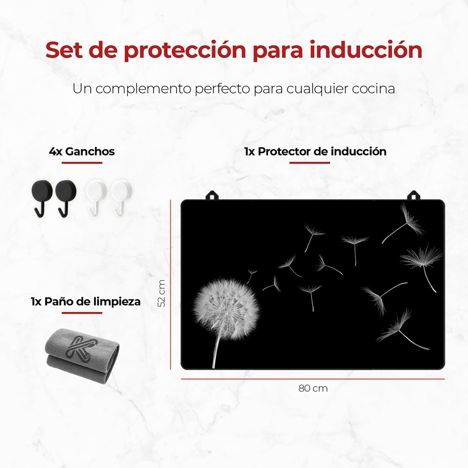 Cubre Vitrocerámica Diente de león - 80x52 cm - Protector Vitroceramica Induccion - Tapa Protectora para Induccion - Panel Antisalpicaduras Cocina
