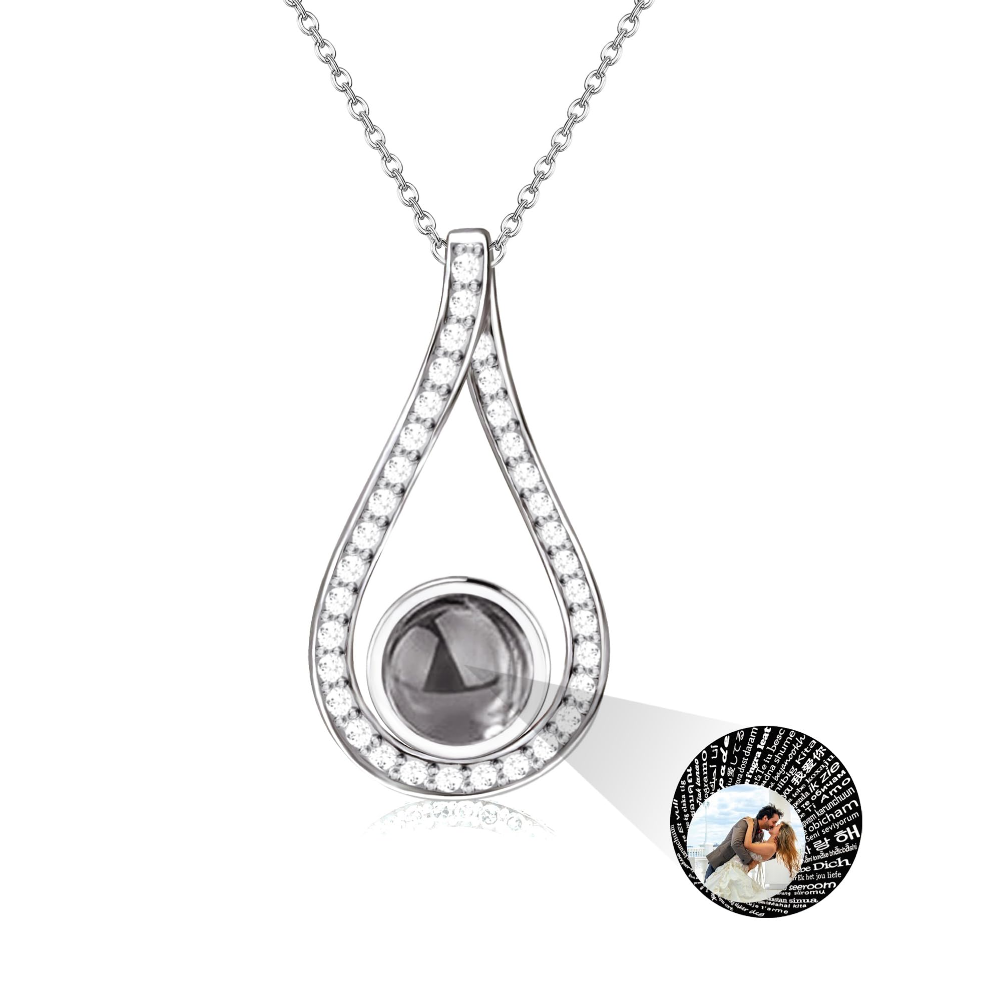 Picture Necklace Personalized Photo, 925 Sterling Silver Custom Photo Necklaces with Picture Inside for Women Teardrop Projection Pendant Custom