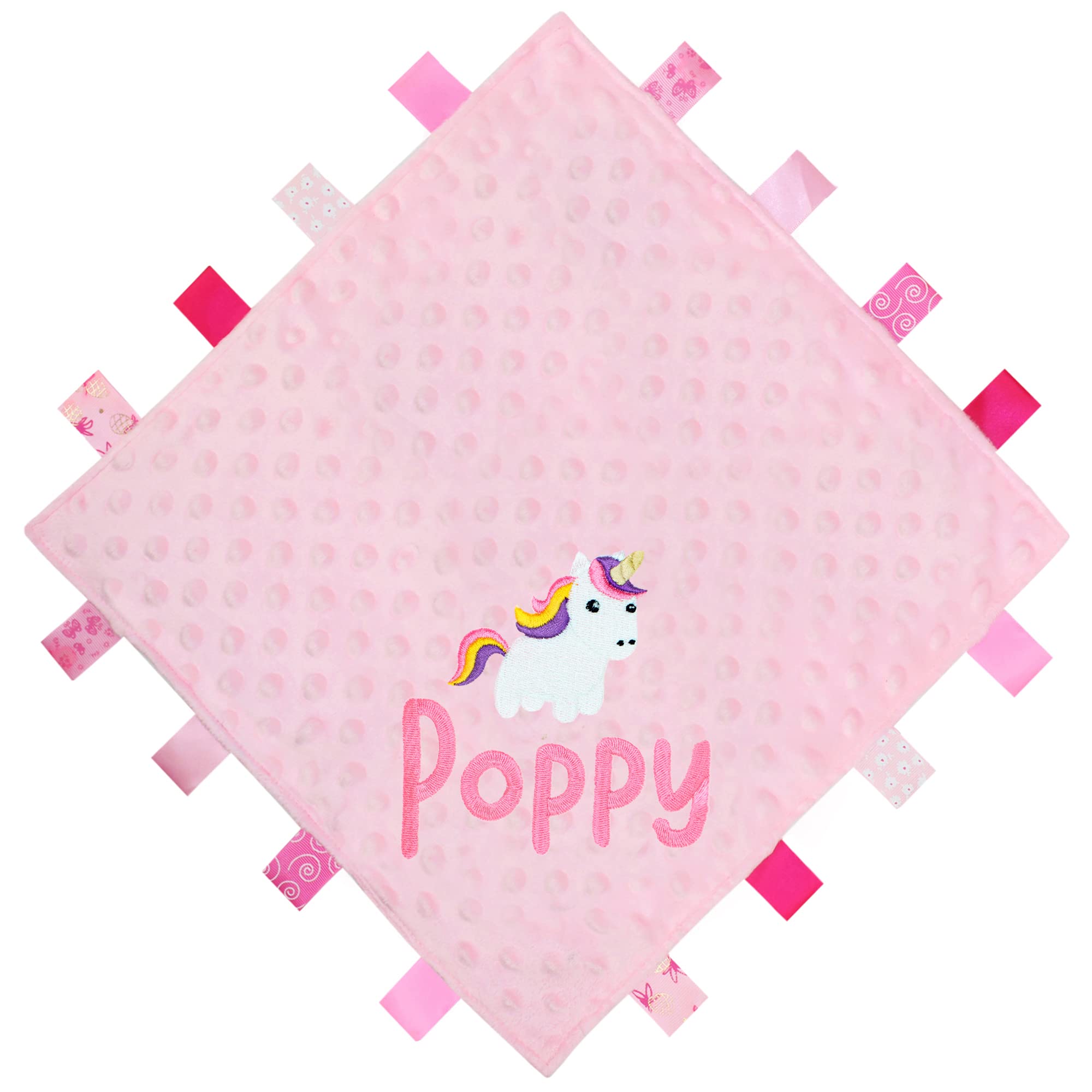 Teddyt's Pink Personalised Unicorn Embroidered Taggy Ribbon Comforter Blanket