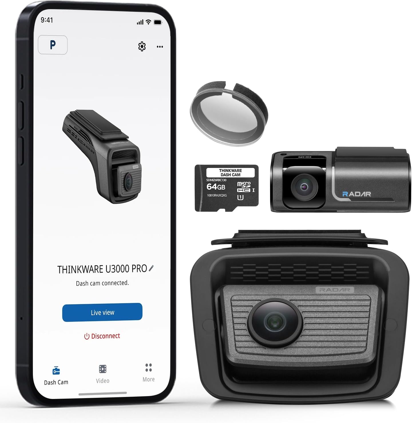 THINKWARE U3000 PRO 4K Dual Dash Cam main unit and rear camera