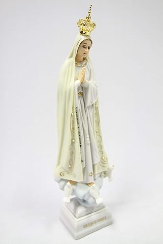 Miniatura 2 de Vittoria Collection Figura de escultura italiana de 11 1/2 pulgadas de alto de Nuestra Señora de Fátima con corona de metal, hecha en Italia