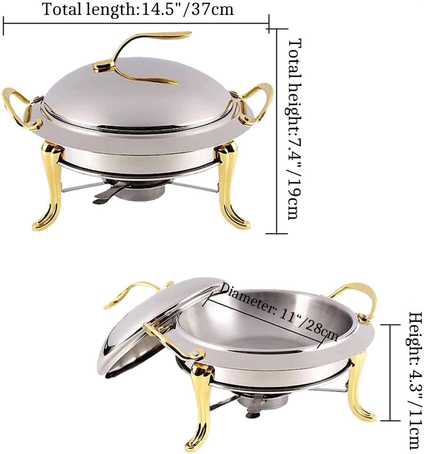 EXBERT Servidor de Buffet eléctrico, Paquete de 2 Platos Redondos de tamaño Completo, Servidor de Buffet de Acero Inoxidable de 3 litros con Bandeja para Alimentos, Tapa y Soporte para Combustible,