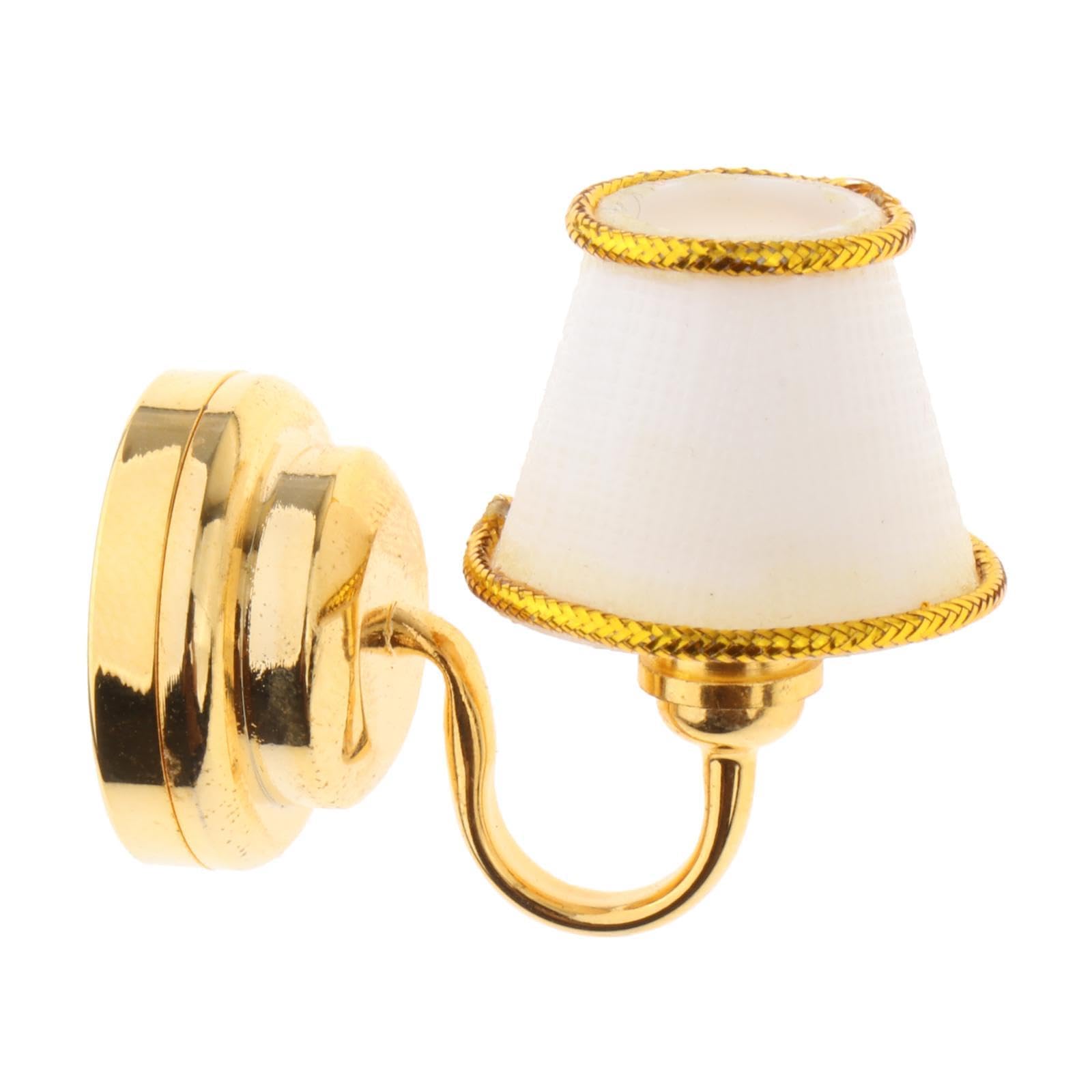 Almencla 1:12 Scale Dollhouse Wall Lamp, Miniature LED Sconce with Gold Trim