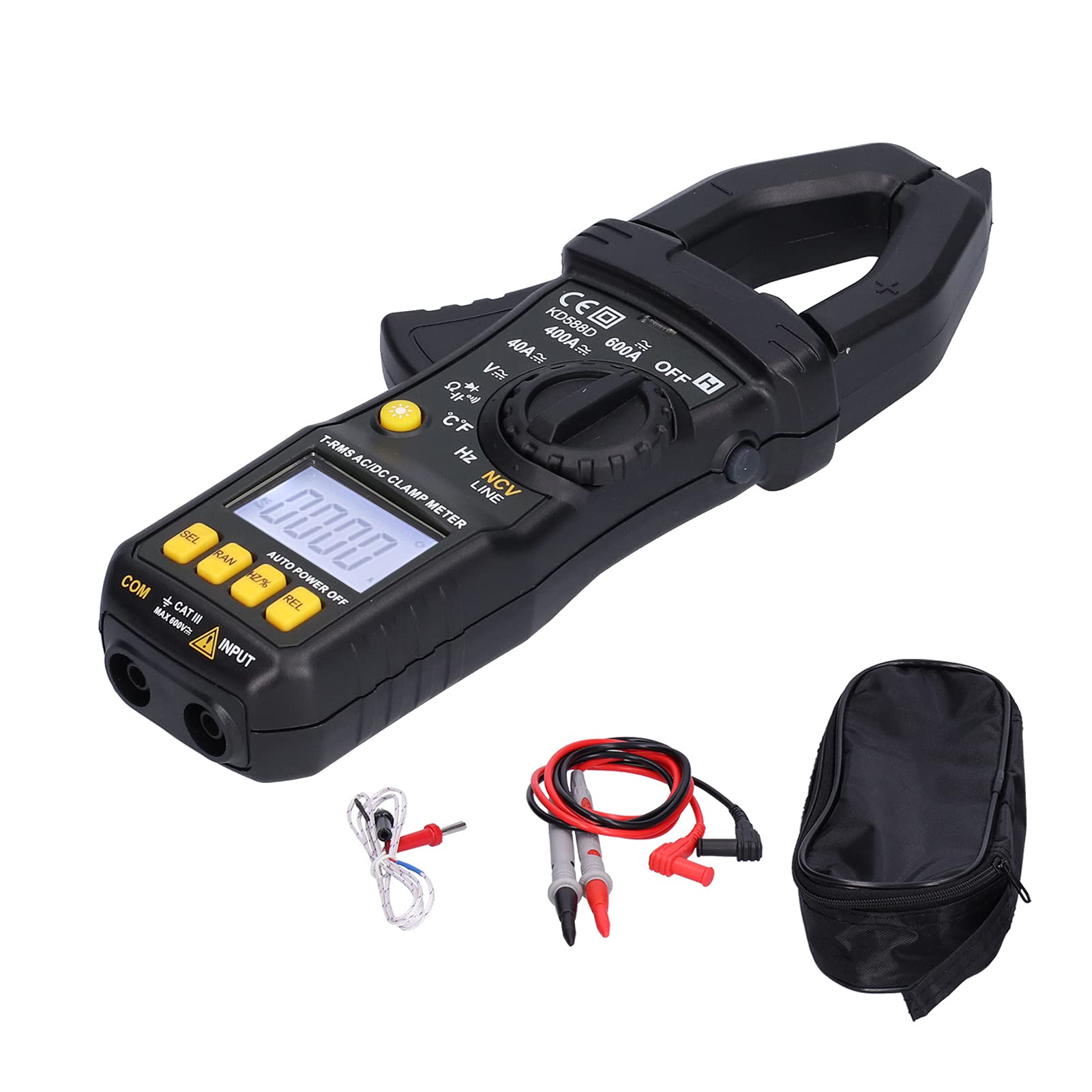 KD588D Pinza Amperimétrica Digital Voltímetro RMS Verdadero Preciso con Detección NCV para Pruebas Eléctricas Diseño Compacto, Liviano y Portátil