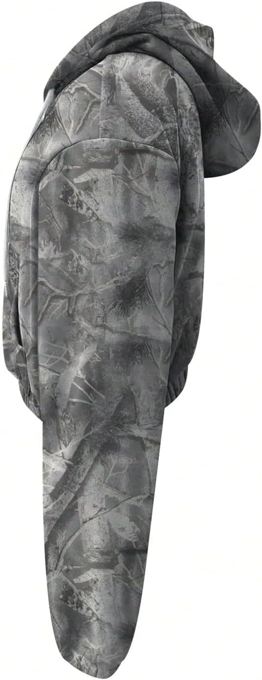 Men's Camo Lightweight Zip Up Cropped Hoodie Graphic Long Sleeve Drawstring Hooded Sweatshirts Outerwear - Image 3