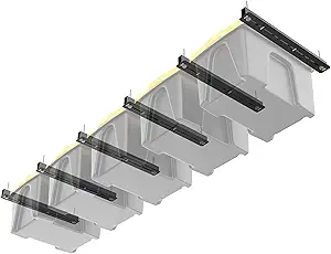 TORACK Garage Ceiling Bin Storage Rack, Adjustable Heavy Duty Overhead Tote Storage Rail System(for 5 Bins, Bins are not included)