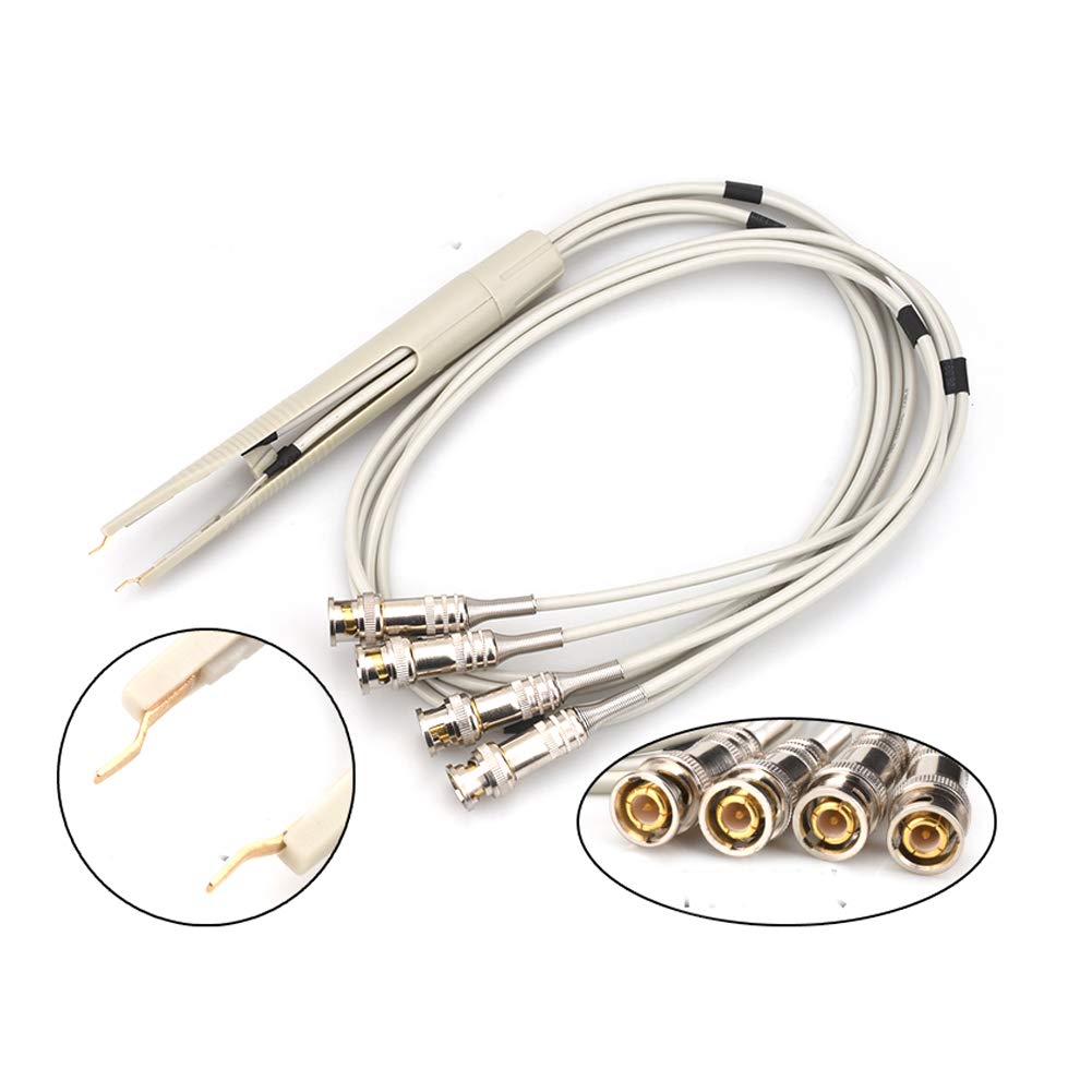 Chiloskit Test Lead SMD Chip Clip Wires with 4 BNC LCZ LCR Meter Low Resistance Leads Test Leads Probe Set (SMD Clip)
