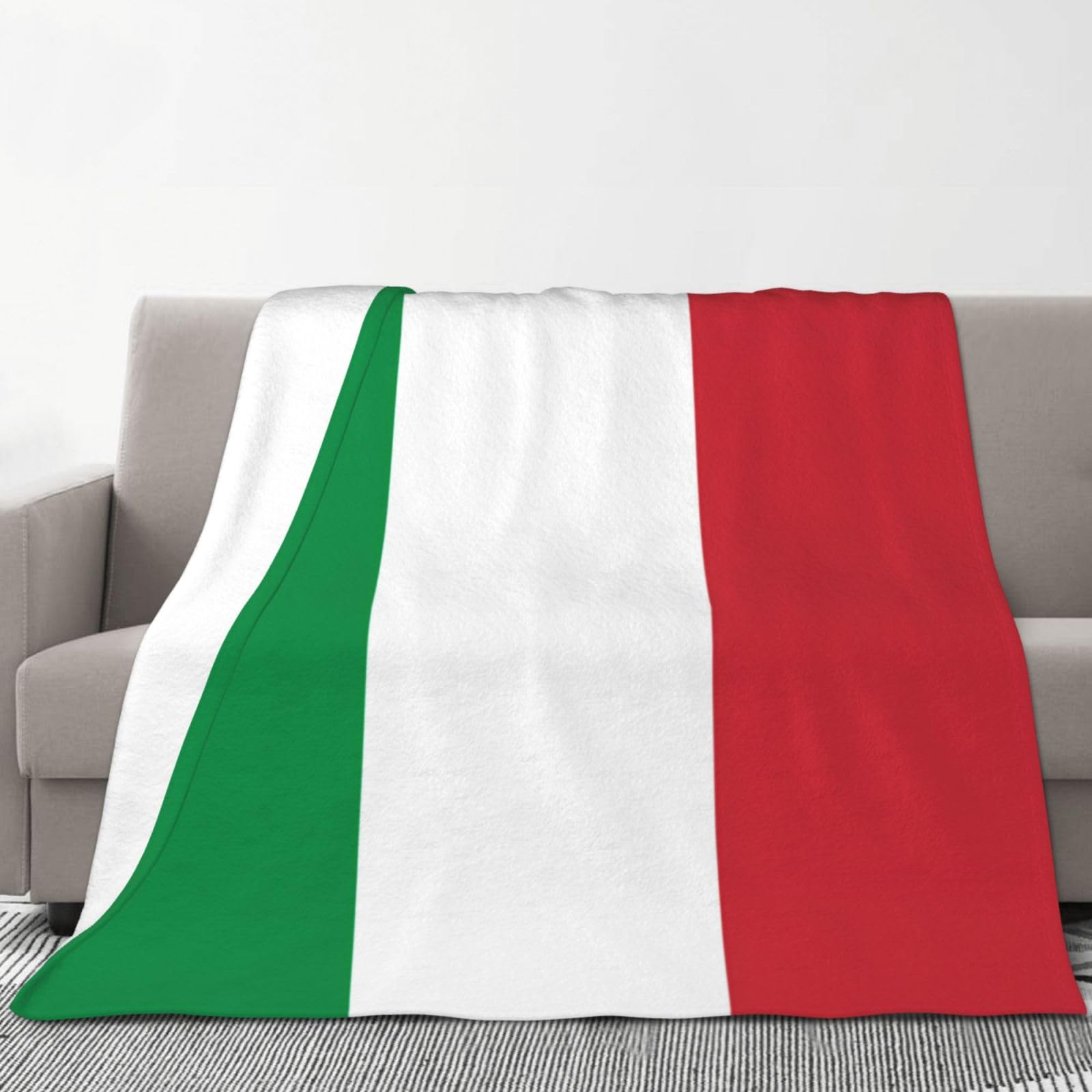Coperta in morbido pile con bandiera italiana, comoda coperta autunnale per letti e divani, 177,8 x 203,2 cm, colore: nero