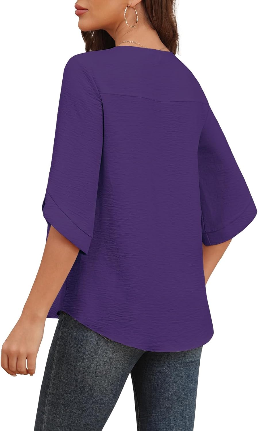 Askyes Women's 2026 Summer Chiffon Blouses Bell Short Sleeve Tshirts Casual Loose Flowy Dressy Work Tops for Leggings Blouse - Image 2