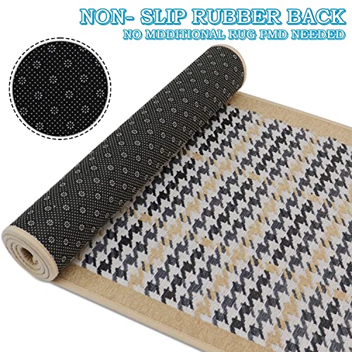 Woven Farmhouse Houndstooth Area Rug, Non-Skid Washable Indoor Runners Mats - For Laundry, Entryway, Kitchen, Hallway, Bedroom, Bathroom, Size 2' X 6' #TOP1