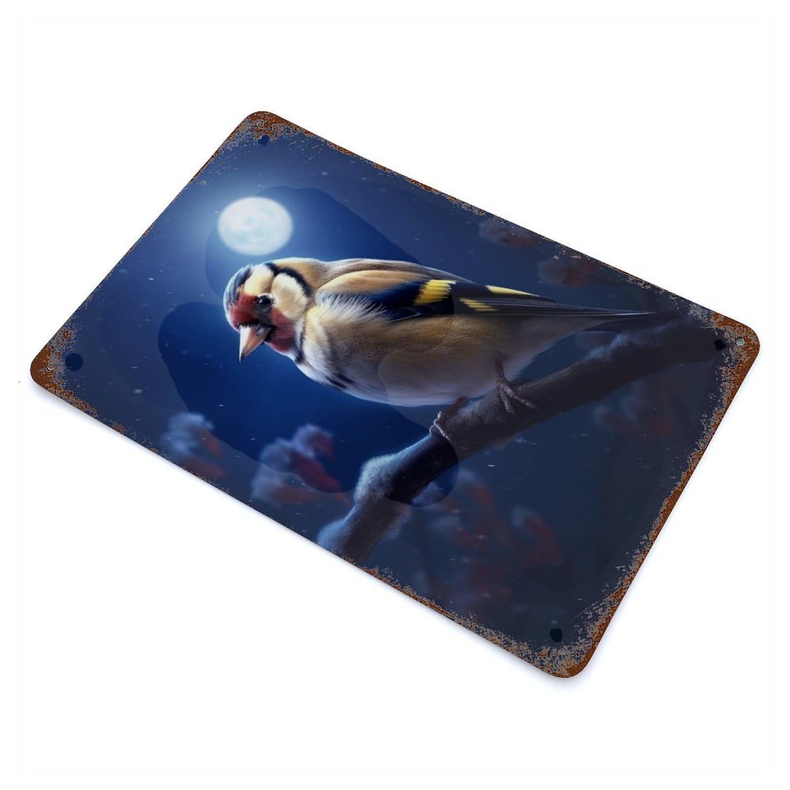 Rust Effect Bird Goldfinch Moonlight Vintage Rust Metal Sign 11.8"x7.9", Rustic Home Decor for Farmhouse, Kitchen And Entryway Decor