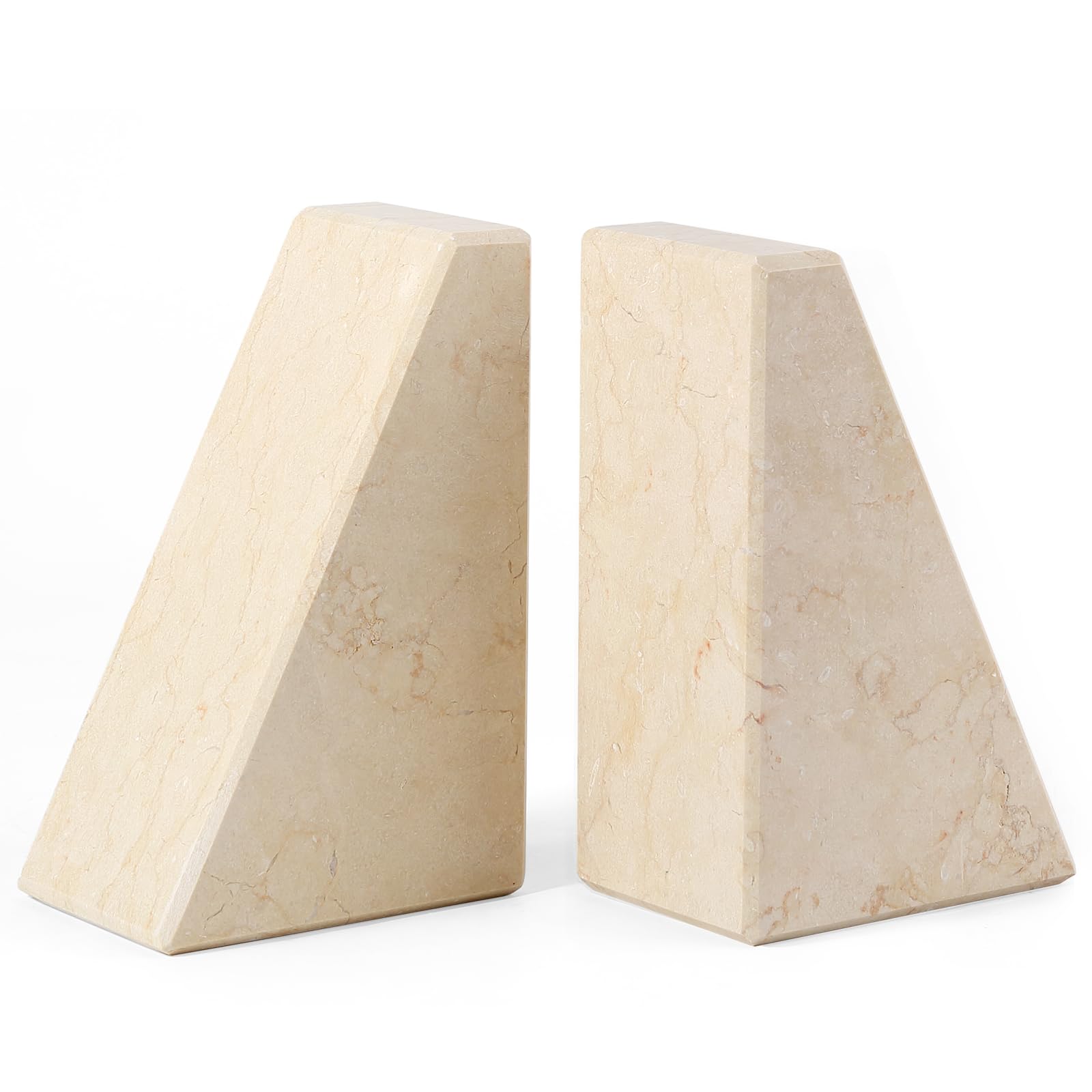 Marble Bookend for Heavy Books, Decorative Bookends for Shelves, Durable and Heavy-Duty Book End for Hardback Books &amp; CDS, Unique Book Stopper &amp; Holder, Sunny Golden, Set of 2