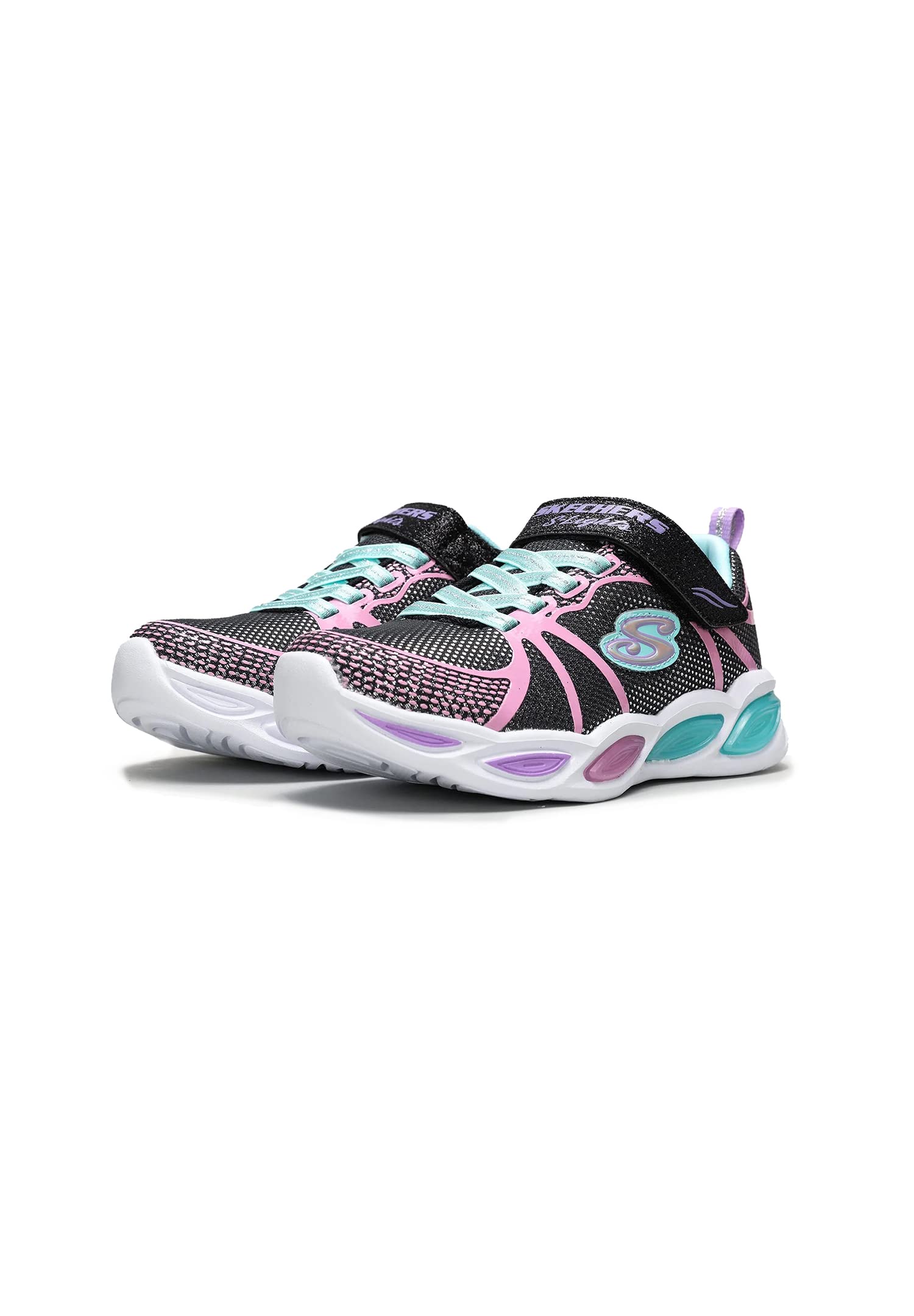 Skechers Kids Girls Shimmer Beams Sporty Glow Sneaker Black Multi