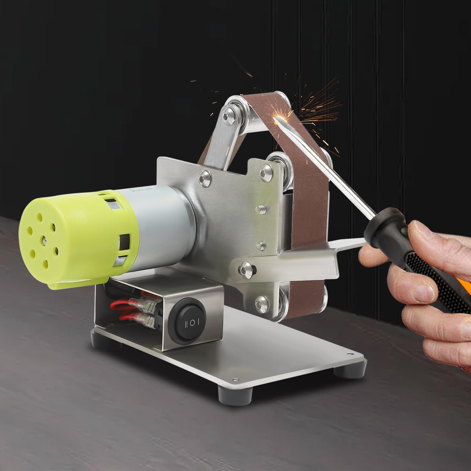 Lijadora de banda, juego de lijadora de 150 W, 7 velocidades, máquina pulidora DIY ajustable, máx. 10.000 rpm, lijadora con 10 bandas de lijado, para pulir y lijar