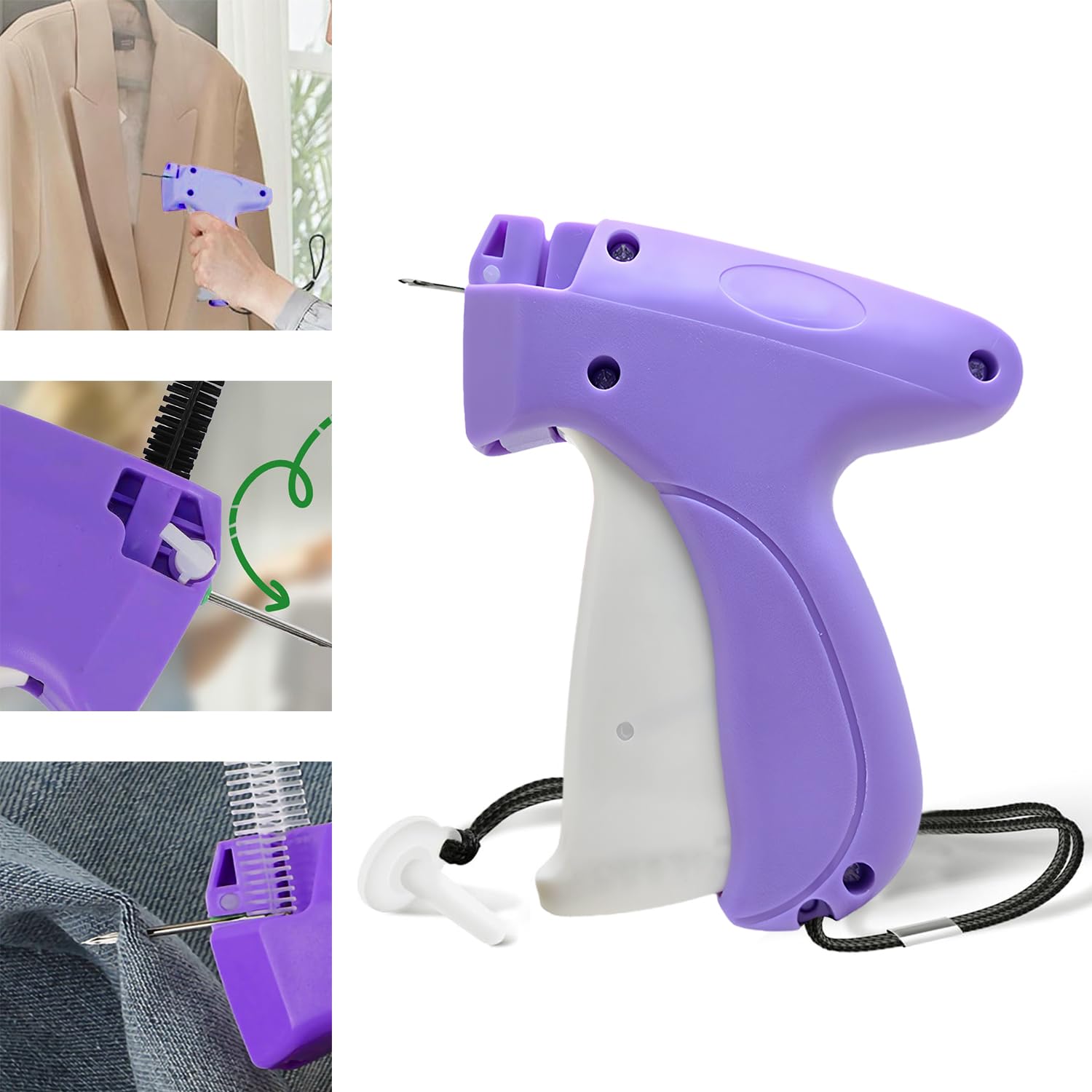 Bavane Quick Clothing Fixer, Mini Stitch Gun for Clothes with Case,Portable Quick Stitch Sewing Gun Stitch Garment Tag with 5 Needles,1000 Black & 1000 White 5mm Micro Fasteners (Purple) - Image 2