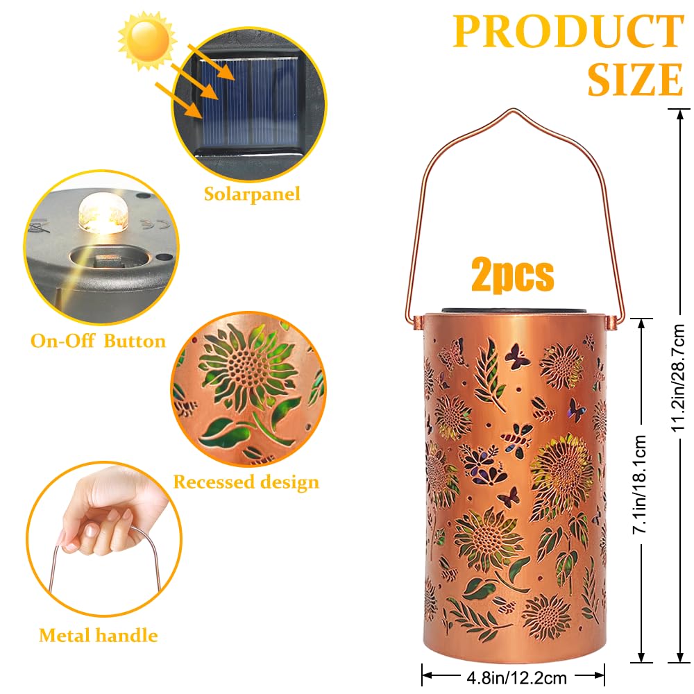 Colorful Sunflower Glow Solar Garden Lantern,2 Stück Sonnenblumen Solarlaterne für Außen,Solar Hängeleuchte Bunt,Wasserdicht Solarlampen für Außen Hängend,IP65 Wasserdicht,Garten Dekoration