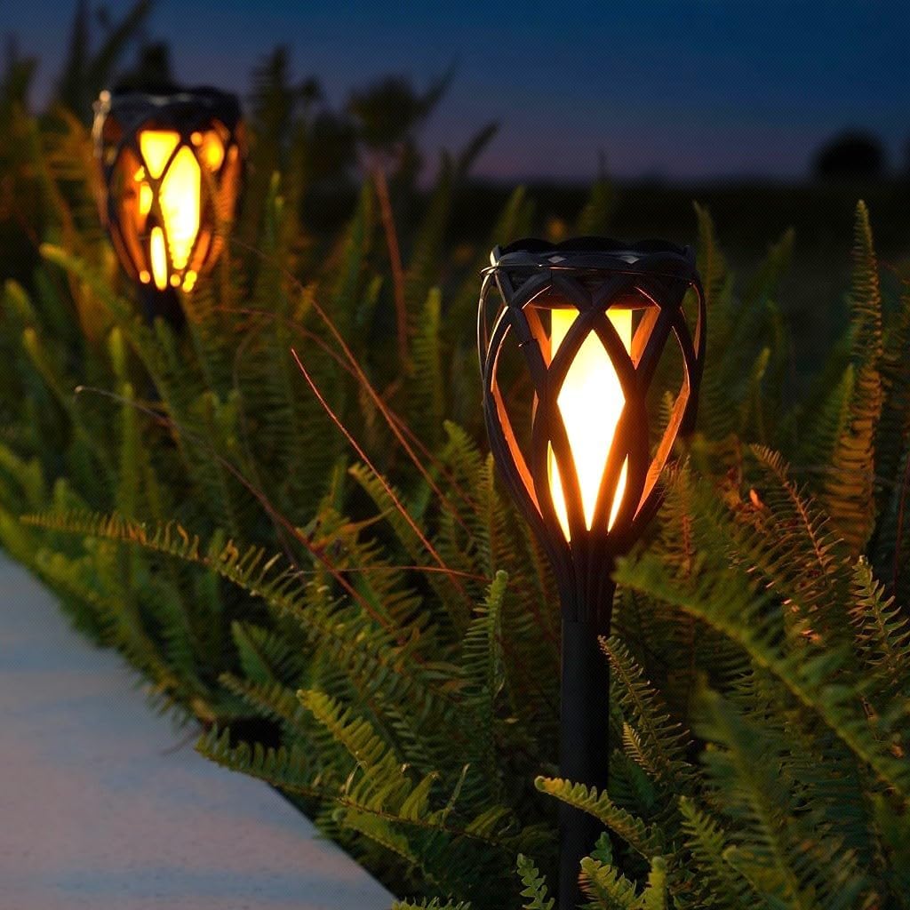 Solar Yard Solar Landscape Lights 8 Pack, Multifunctional Torch Lights with Flickering Flame Outdoor Pathway Decoration Lighting Auto On/Off for Patio Garden Lawn Yard Black