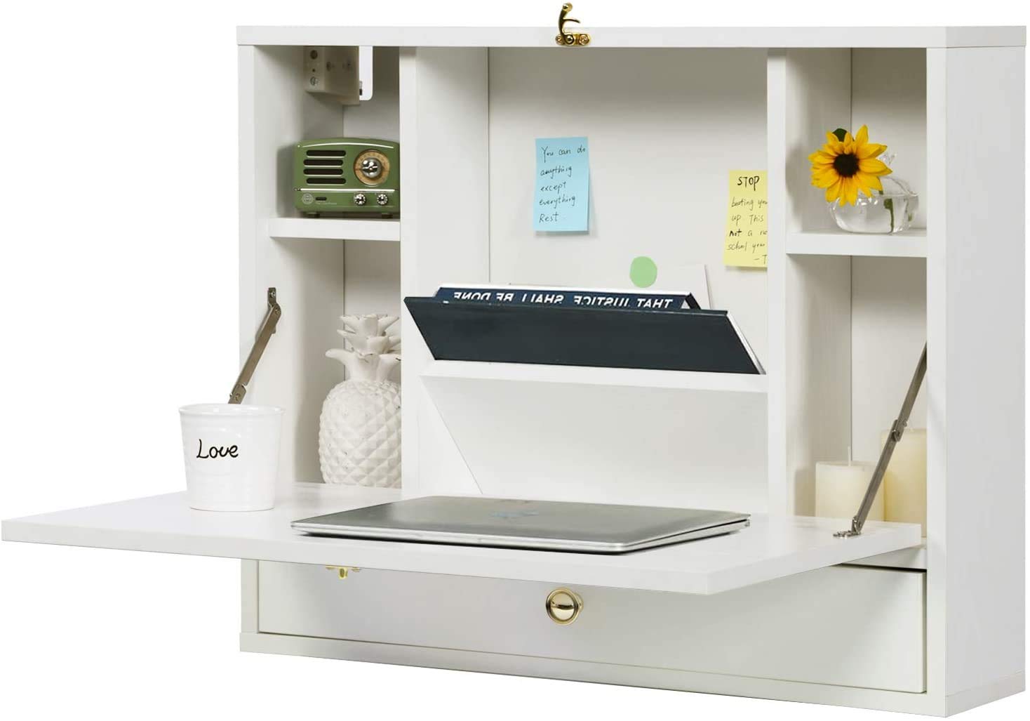 Buy Wall Mounted Desk Floating Desk for Wall Bedroom, Space Saver with Drawer and Storage Wall