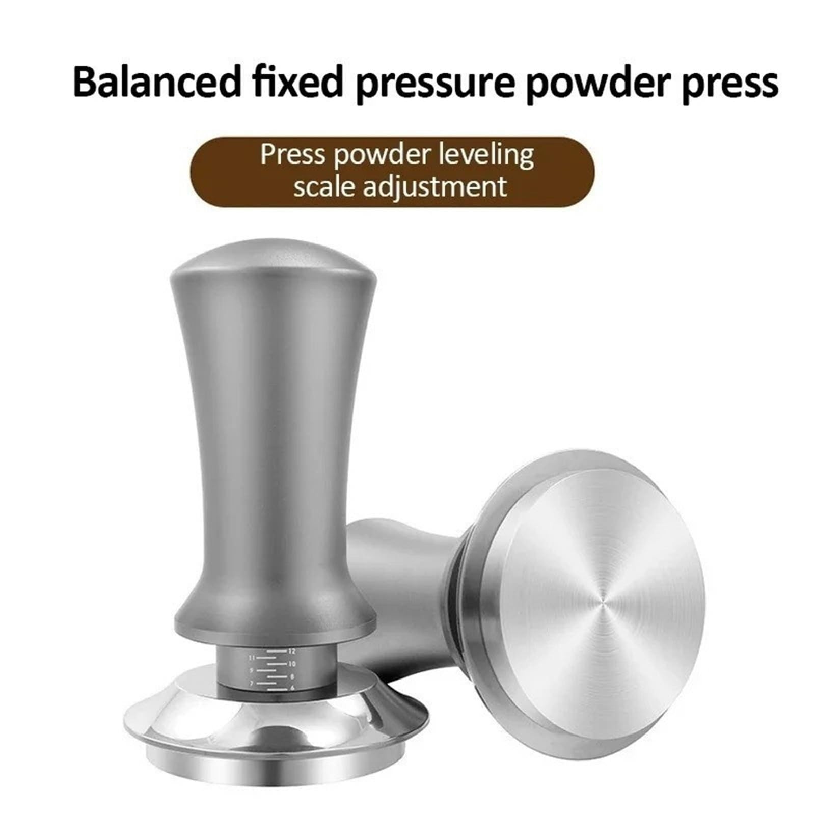 Tamper De Café 51/53 / 58 Mm Martillo De Café En Polvo De Acero Inoxidable De Presión Constante Ajustable Con Escala Accesorios Para Cafetera Espresso Tamper De Café(Thread-Silvery 51mm)