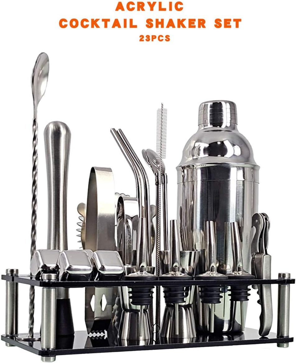 23 Pcs Bartender Kit Cocktail Shaker Set with Stand Stainless Steel Cocktail Bartender Kit Perfect Bar Set for Home with Essential Bar Tools Bartender Set (350ml)