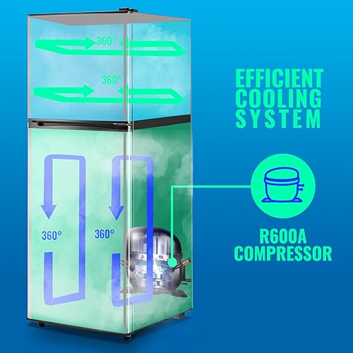 Miniatura 7 de Mini refrigerador pequeño de 5.0 pies cúbicos con soporte para bebidas, refrigerador de doble puerta, estantes de vidrio ajustables para el hogar,